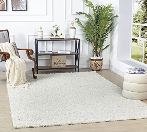 Surya Home Shaggy Berber Teppich - Flauschiger Teppich für Wohnzimmer, Esszimmer, Schlafzimmer, Langflor Hochflor Teppich flauschig - Teppich groß 160x220 cm, Wohnzimmerteppich in Weiß