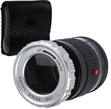 Portable 10x Loupe Grossissante avec Objectif 30 mm, LED et lumière UV pour Précis Mesure de Petits Objets Tels Que Bijoux, Textiles, Pièces de Monnaie et Timbres