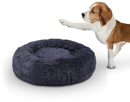 Bestlivings Haustierbett Fluffy Ø100cm (Anthrazit) XXL Hundekissen rund flauschig, Öko-Tex, rutschfest und waschbar Hundebett Katzenbett Hunde Katzen