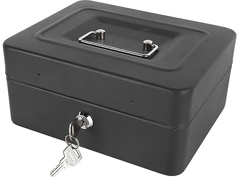Metal Cash Box with Lock Money Box,Cash Box with Money Tray, Key Lock Money Safe Bag,Practical Large Storage Space Secure High Hardness Cash Saving Organizer Box for Shopping Malls(Medium Black)