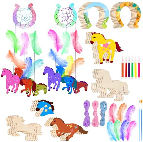 Yoirzit Holzscheiben Scheiben Hufeisen, Holz Hufeisen Basteln, Pferde Basteln Kindergeburtstag, Kindergeburtstag Basteln, DIY Holzbastelsets für Mädchen Jungen