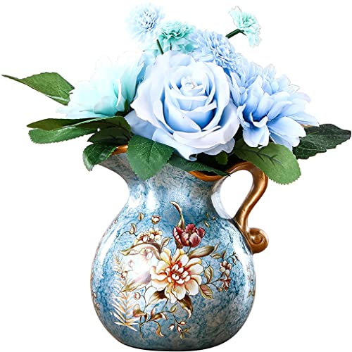 Vase, Landhausstil, bemalte Keramikvase, Heimdekoration, Blumenarrangement, Griffvase, Heimdekoration, Ornamente (A wie abgebildet)