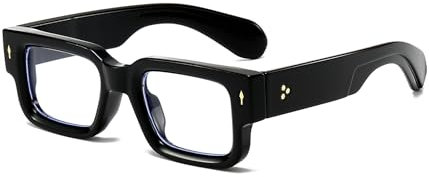 EYLRIM Quadratische Brille mit dickem Rahmen für Damen und Herren, Blaulichtblockierende Linse, Schwarz, Medium