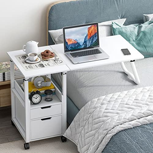 Rollbarer Laptop-Tablett, Höhenverstellbar, Über Dem Bett, Überbettwagen, Tragbarer Schreibtisch Mit Rollen, Sitz-Steh-Beweglicher, Kreativer Pc-Notizbuch-Schreibarbeitsplatz (Weiß)