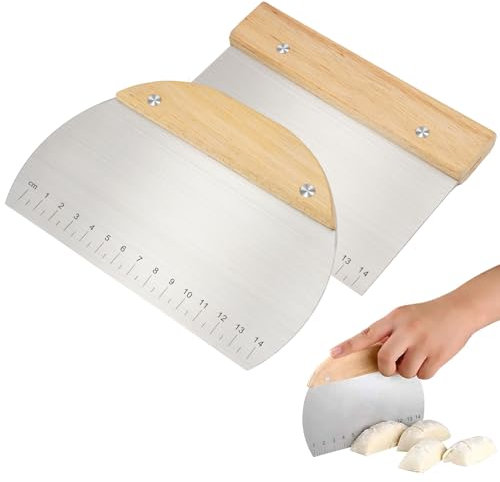 Raschietto per Pasta in Acciaio Inossidabile, Raschietti Semicircolari Rettangolari con Manico in Legno e Scala Graduata, Tarocco Per Impasti Multiuso, Raschietto Cucina, per Impasti, Pane, Pizza