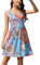 Zeagoo Kleider Damen Sommerkleid Elegant Rundhals Kleid Ärmellos Strandkleid A Linie Knielang Kleid Bohemian Blumen Tunika Kleid Blau XXL