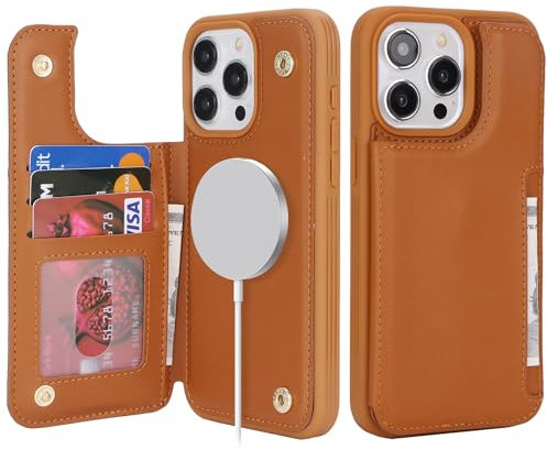 SailorTech iPhone 14 Pro Max Hülle mit Kartenhalter, iPhone 14 Pro Max Etui mit Kartenfach Geldbörse für iPhone 14 Pro Max Handyhülle mit Portemonnaie Lederhülle - Braun