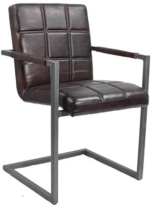 Esszimmer Stuhl aus Leder - Büffelleder Esszimmer Stühle mit Armlehne, Echtleder, Handgefertigt (Karolin, Dunkelbraun)