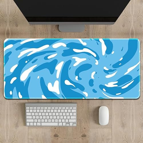 Treer Tapis de Souris XXL/XL/L, Tapis de Souris Style Fluide Abstrait, Tapis de Souris Gamer avec Caoutchouc Base Antidérapante, Tapis Souris pour Gaming, Maisonet Bureau (1000x500mm,bleu clair blanc)