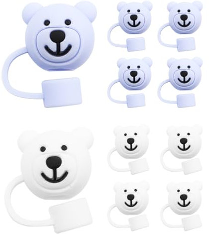 Hsthe Sea 10 Pcs Straw Covers, Straw Tips, Cartoon Soft Silicone Bear Straw Attachment, Straw Protective Cover, BPA-Free, Compatible with Stanley 887, 1183 ml Tumbler Cup