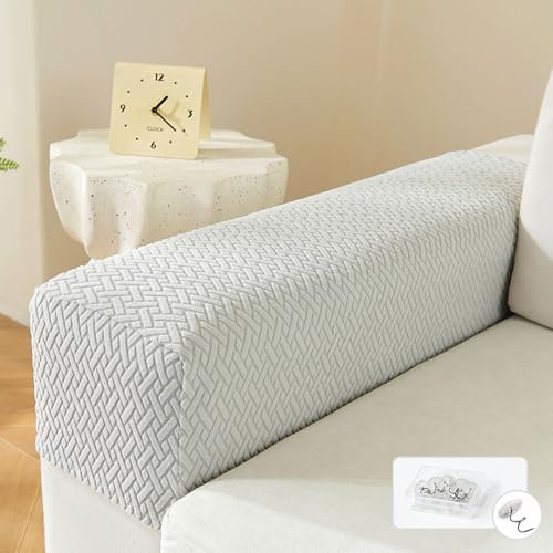 FANSU Armlehnenschoner Sofa, 2 Stück Armlehnenbezug Anti-Rutsch Armlehnenbezüge Stretch Armlehnen-Bezüge Jacquard Weiche Bezuige fuir Armlehnen Mobelschutz Vor Atzen (Hellgrau)