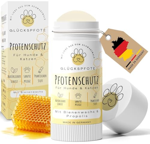 GLÜCKSPFOTE® Pfotenbalsam Stick für Hund Katze [Testsieger] |100% Natürlich gegen trockene rissige Pfoten | Pfotenpflege mit Bienenwachs ideal als Pfotenschutz für Sommer Winter f. Hunde Katzen.