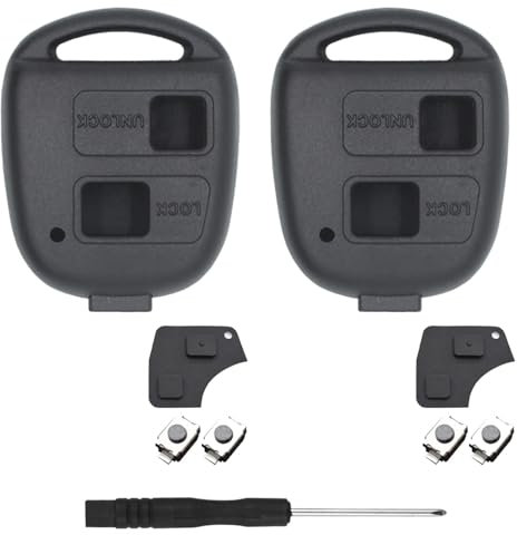 HTTYHT 2 Pack Car Key Fob Case Replacement Compatible with Toyota Yaris Corolla Avensis RAV4 Celica Camry Echo Prado 2 Button Car Remote Control Key Fob Cover Shell Repair Kit with Rubber Pad