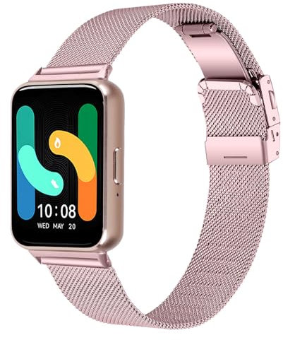Gimuk Correa compatible con Samsung Galaxy Fit 3, correa de malla de metal de acero inoxidable, correa de repuesto ajustable para reloj inteligente Galaxy Fit 3 SM-R390, Small/Large, Metal