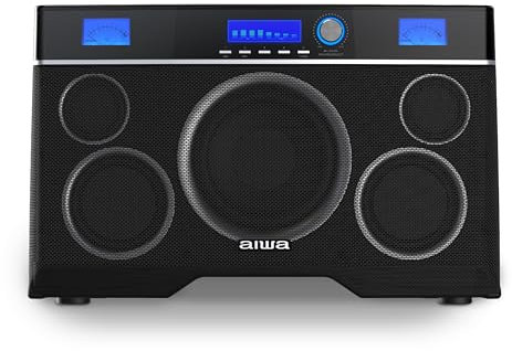 Aiwa Exos-10 Bluetooth Speaker, Stereo Sound, LCD Display, Remote Control & Carry Strap Included, Ideal for Outdoor & Indoor Adventures