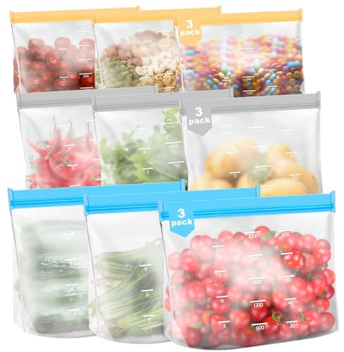 Cisivis Silikon Gefrierbeutel, 9 Stück Silikon Wiederverwendbar mit Stehendes Boden-Design, Sandwichbeutel Küche für Brotbeutel Milch Snacks Fleisch Eier