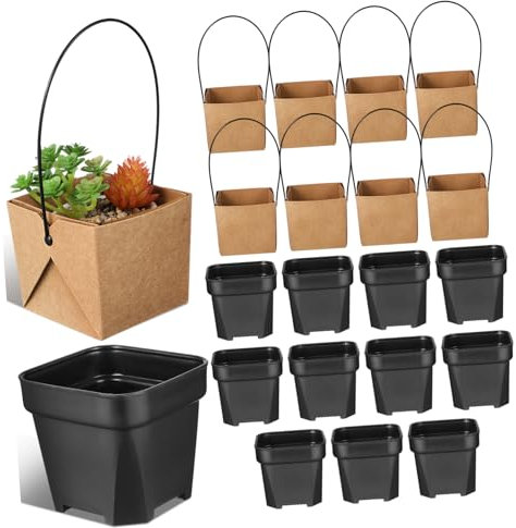 IWOWHERO 12sets Mini Vasi Per Piante Grasse Con Sacchetti Carta Kraft Vasi Drenanti Per Piante Decorative Per Feste E Regali Drenaggio E Design Compatto