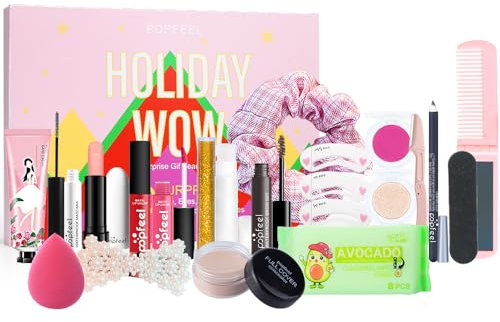 Beauty Adventskalender Makeup Set 2024,20 Stück Weihnachts Adventskalender Make Up Set,Makeup Full Kit mit Lippenstift Lipgloss Concealer Lidschatten Blush für Teenager Mädchen Frauen Damen