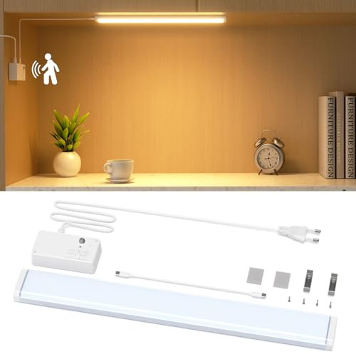 Unterbauleuchte Küche LED Dimmbar, 230V Schrankbeleuchtung mit Bewegungsmelder, 42CM Unterschrank Beleuchtung mit Kabel, 3000-6000K, Bright Schranklicht für Schreibtische, Küchen und Schränke