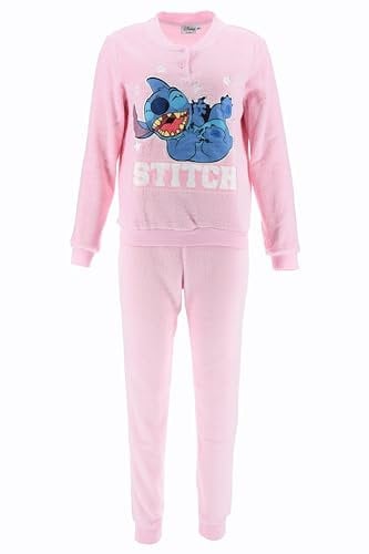 Disney Stitch Pigiama da Donna, Pigiama in Morbida Pile 2 Pezzi, T-Shirt e Pantaloni Lunghi in Velluto, Regalo per Donne e Ragazzi | Taglia XL | Rosa