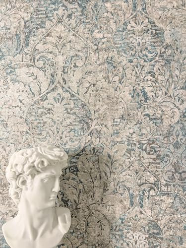 NEWROOM Tapete Grau Vliestapete Ornamente - Barocktapete Vintage Beige Glitzer Glitzer Mustertapete Klassisch Prunkvoll Antik inkl. Tapezier-Ratgeber