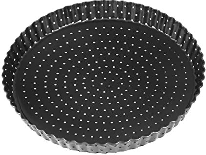 KICHOUSE Teglia Pizza Antiaderente con Fondo Rimovibile e Fori Perforati Resistente in Acciaio al Carbonio per Uso Professionale e Domestico per Pizza e Quiche