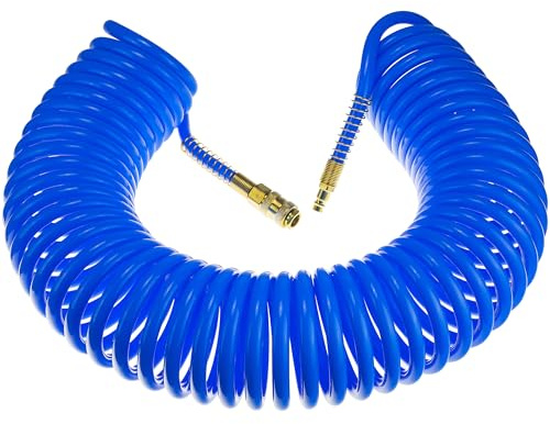 STIX PU Druckluft Spiralschlauch 8/12 mm 15 m mit Schnellkupplung 10 bar | PU Schlauch, Knickschutz, Max. 10 bar, Für Druckluftwerkzeuge