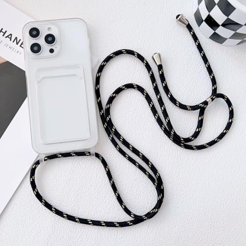 Haygdz Handykette für iPhone XR Hülle mit Band, Transparent Schutzhülle zum Umhängeband Abnehmbar Necklace Case mit Kartenfach für iPhone XR, Schwarzes Goldes Gold