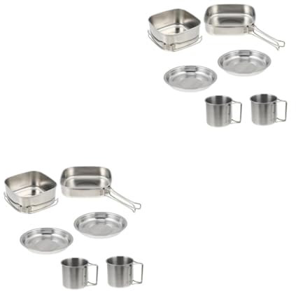 Sosoport 2 Sätze Topf Aus Edelstahl Tragbar Kocher Besteck Multi Camping-kochgeschirr-messerset Grill Campingtöpfe Wärmer Bausatz Essgeschirr Im Freien Herd Essen Rostfreier Stahl Silver