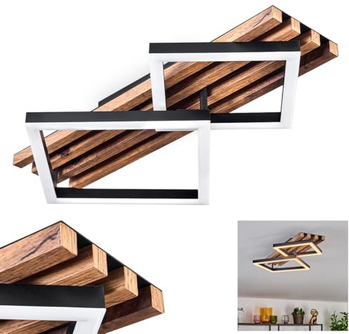 HOFSTEIN LED Deckenleuchte Ellekilde, Deckenlampe aus Metall/MDF/Kunststoff in Schwarz/Holzoptik/Weiß, 18W, 3000 Kelvin, Leuchte im modernen Design für Schlafzimmer, Esszimmer, Wohnzimmer, Küche, Flur