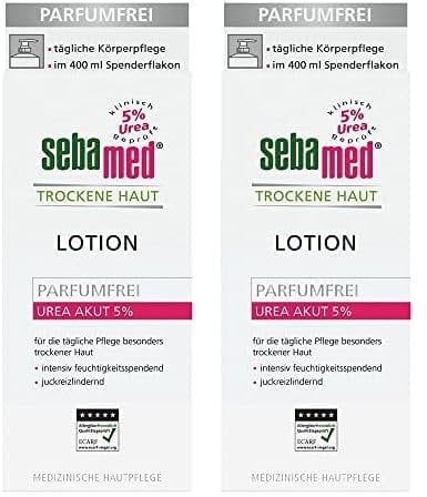 SEBAMED Trockene Haut Urea Akut 5% 400 ml Lotion parfumfrei, Feuchtigkeits-Lotion mit Süßmandelöl für Männer und Frauen, lindert spürbar Juckreiz und hilft sehr trockene Haut zu glätten