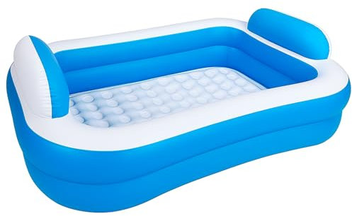 Akitaink Piscina con fondo Gonfiabile 200x150x50 cm | Con Cuscini Incorporati, PVC Resistente, 2 Anelli, Azzurro Bianco, Per Bambini dai 3 Anni