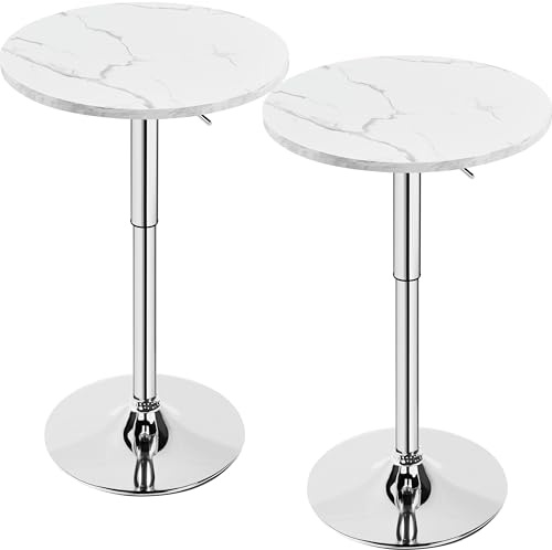 Yaheetech 2pcs Round Bar Table for Cocktail Bar Home Bar Pub Coffee Tea Dining Bistro Table, Marble