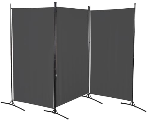 Monucep 260 x 180cm Paravent Raumteiler 3 Teilig klappbar, Freistehend Trennwand, Umkleide Sichtschutz Wand Raumtrenner, Stellwand für innen Outdoor Garten Büros Terrasse, Dunkelgrau