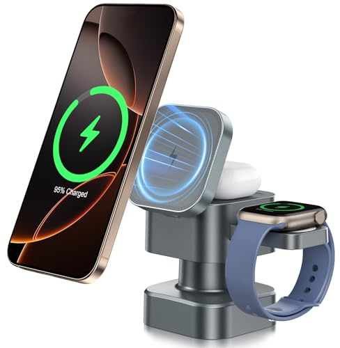 3 in 1 Induktive Ladestation, ladestation app1e Watch und Phone mit faltbares Wireless Charger, Ladestation Phone für Phone 16 15 14 13 12 11 Pro Max, Watch 10/9/Ultra/8/7/6/SE/5/4/3/Pods Pro 4 3 2