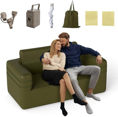 GOPLUS Aufblasbares Sofa, aufblasbare Couch 2-Sitzer mit integrierter Luftpumpe, Luftsofa mit 3 Düsen & Tasche, tragbarer Campingstuhl für Innen & Außen, belastbar bis 300 kg (169 x 83 x 81 cm)
