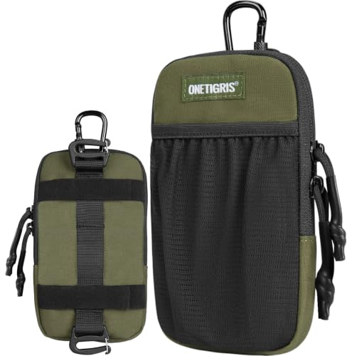 OneTigris Handytasche EDC Pouch Molle Tasche Handy Taschemit Karabinern für iPhone 17 Pro/17/16 Pro/16/15Pro 4,7-6,7 Handys Outdoor Handyhalter für Radfahren,Laufen,Bergsteigen, Reisen-Ranger Grün