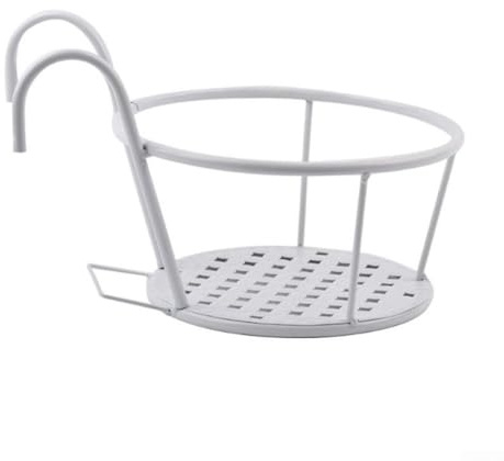 Balkongeländer Blumenregal, 21 x 18 x 21 cm, Metall, hängende Blumentopf-Aufbewahrungsregal für vertikale, platzsparende stabile Eisenkonstruktion, Outdoor-Balkon-Dekoration (weiß)