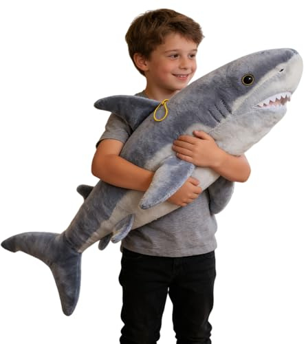 Xiyocadt Hai Kuscheltier Groß, Realistische Weißer Hai Plüschtier Spielzeug, Großes Stofftier für Kinderzimmer-Deko, Geburtstagsgeschenk für Kinder (60 cm)