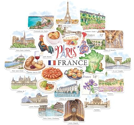 Navy Peony Fabled France Reise‑Aufkleber – handillustrierte Aquarelle, wasserfest, konturgeschnitten – für Journals, Scrapbooks und Postkarten (28 Stück)