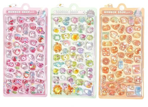 3 Blatt 3D Sticker Set,Kawaii Sticker,Mini Süße Cartoon-Katzen Stickers Kinder,Klein Cute Puffy Wiederverwendbare Aufkleber,Katzensticker,für Scrapbooks Aufklebern,Geeignet,HandyhüLlen,Notizbuch