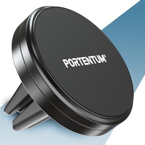 PORTENTUM Porta cellulare auto magnetico ultrapotente (Non compatibile con MagSafe) – Presa estrema con 6 magneti – Supporto telefono per griglia di aerazione – 360° – Per Samsung, Android, iPhone