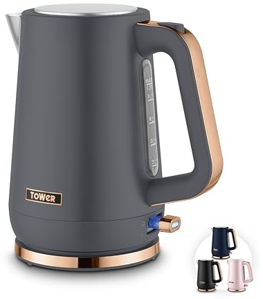 Tower Cavaletto 1.7L Jug Kettle with 3KW Rapid Boil, 360° Swivel Base, Removable Filter, Illuminated Switch, Grey & Rose Gold, T10100RGG
