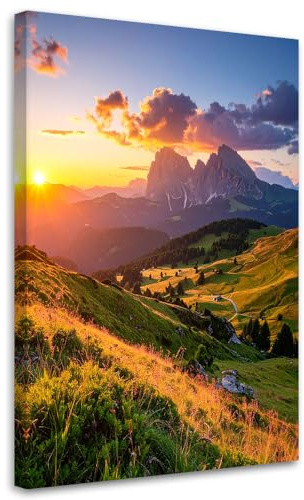 Feeby Bilder - Foto Geschenk - Berglandschaft bei Sonnenuntergang - 70x100 1tlg - Leinwandbilder Wohnzimmer - Wandbild über dem Bett - Bild Schlafzimmer - Aesthetic Zimmer Deko - Modern Pictures