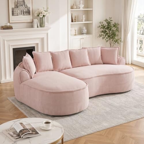 KOMHTOM Canapé Salon Moderne, Canapé Modulaire en Chenille, Coussin d'assise Confortable en Mousse Haute Densité 32D, Asssise Extra Profonde (Rose, 3 Places - A)