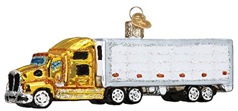 Old World Christmas Semi Truck Glass Blown Ornament for Christmas Tree, Handcrafted Holiday Decoration, Transportation Collection