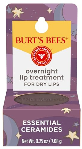 Burt's Bees Original Overnight Intensive Lip Treatment, Moisturizing, Restorative, Reduces Fine Lines, Vitamin E, Ceramides Oils, Natural Origin Lip Care, 0.25 Oz.