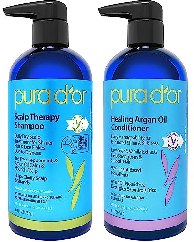 Scalp Therapy and Healing Scalp Shampoo & Conditioner Set For Dry, Itchy Scalp - Hydrates and Nourishes Hair with Tea Tree, Argan Oil & Biotin, All Hair Types, Men Women (Packaging May Vary)