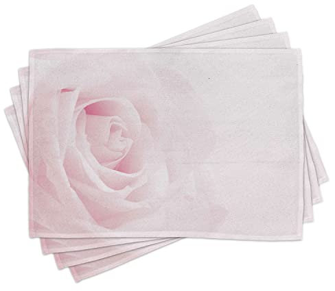 ABAKUHAUS Rose Platzmatten, Close up Rosa blühen, Waschbare Stoff Esszimmer Küche Tischdekorations Digitaldruck, Blassrosa