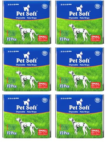 Pet Soft Hundewindeln - Einweg-Hundewindeln für Rüden, Welpenwindeln, Inkontinenz-Windeln für Rüden,12 Stück,superabsorbierende Hundewindeln für Hunde bei Harninkontinenz, S(12-19’’)